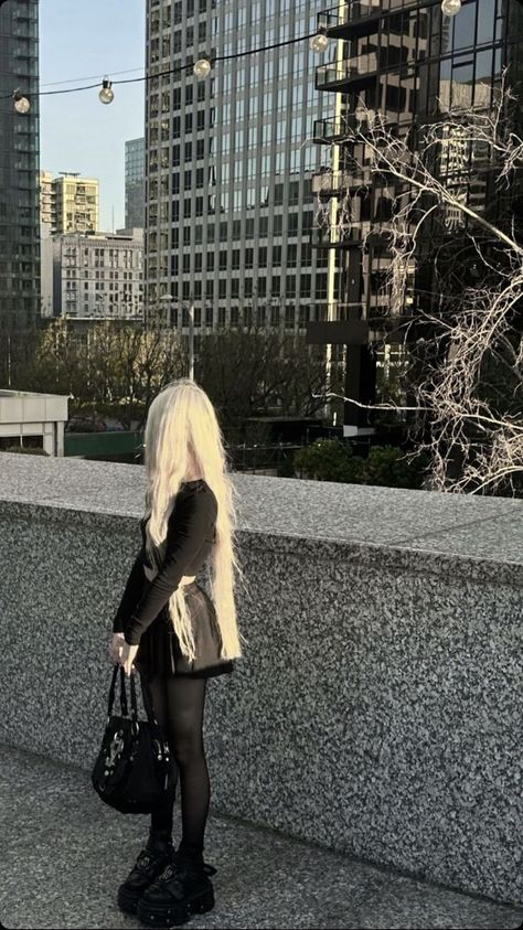 Goth Blonde, Blonde Goth, Church Aesthetic, Long White Hair, Gothic Aesthetic, New Rock, Future Fashion, Rainy Day Outfit, Dream Hair