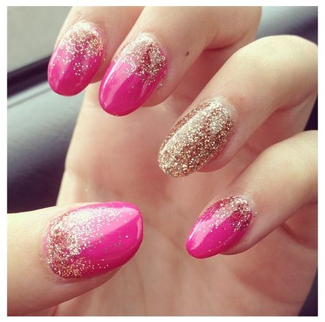 Pink Golden Nail Art, Hot Pink And Rose Gold Nails, Hot Pink With Gold Nails, Fuschia And Gold Nails, Pink Wedding Guest Nails, Hot Pink Gold Nails, Pink Golden Nails, Gold And Hot Pink Nails, Dark Pink And Gold Nails