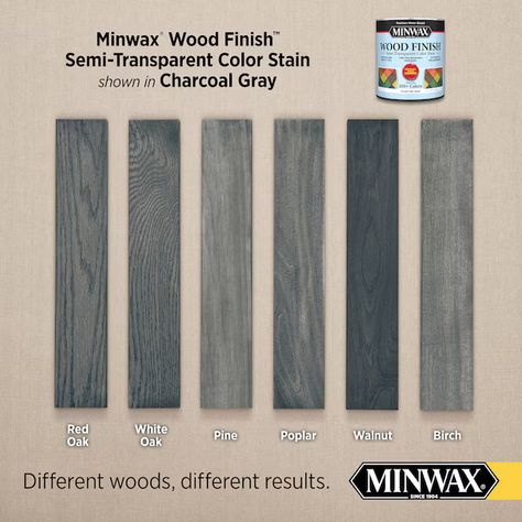 Minwax Wood Finish Water-Based Charcoal Gray Mw285 Semi-Transparent Interior Stain (1-Quart) in the Interior Stains department at Lowes.com Grey Stained Wood Table, Staining Wood Furniture, Diy Wood Patio, Grey Wood Stain, White Wood Stain, Gray Stained Wood, Wood Floor Stain Colors, Distressed Wood Furniture, Grey Stained Wood