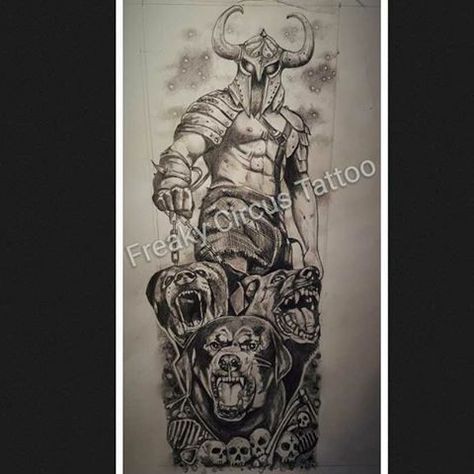 Hercules And Cerberus Tattoo, Hades And Cerberus Tattoo, Strongman Tattoo, Greek Mythology Sleeve, Cerberus Tattoo, Hercules Tattoo, Hades Tattoo, Gladiator Tattoo, Predator Alien Art