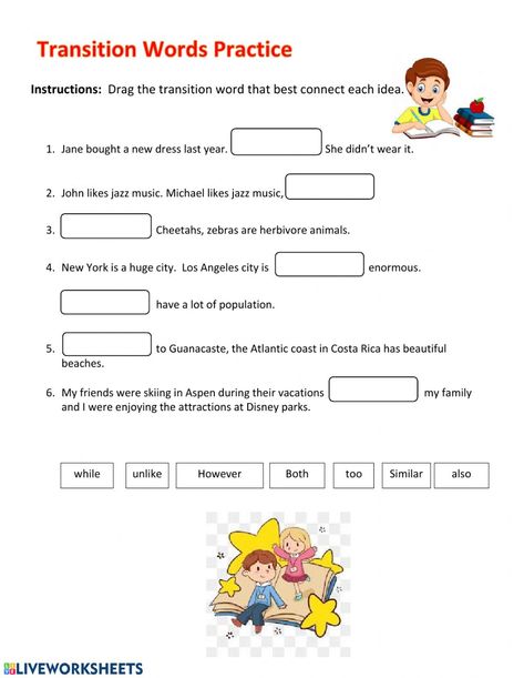 Transition Words Worksheet, Transitional Phrases, 4th Grade Worksheets, Transition Words And Phrases, Transition Activities, Advance English, Words Worksheet, Ela Worksheets, Linking Words