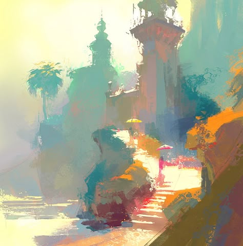 Nathan Fowkes Art Nathan Fowkes, Environment Painting, Landscape Concept, Environment Art, Digital Painting Tutorials, Ethereal Art, Traditional Paintings, Dreamy Art, Environment Concept Art