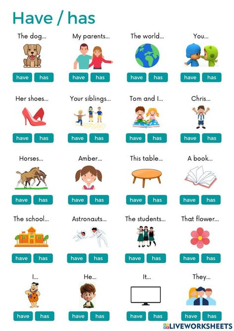 Esl Activities Grade 1, English For Bignners, Have Or Has Grammar, Have And Has Activities, Use Of Has And Have For Grade 1, Has And Have, Has And Have Worksheets For Grade 1, Elementary English Activities, Has Or Have