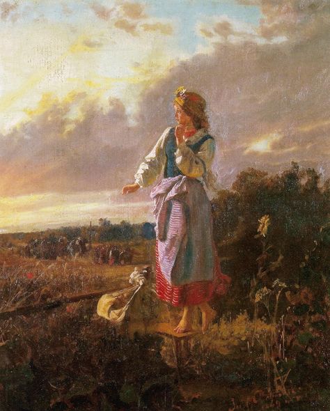 Jozef Chelmonski  "In the Garden", 1869, oil on canvas, 53.5 x 44.5 cm, Museum of Art, Lodz Polish Folklore, Polish Painting, Polish Culture, Slavic Culture, Polish Folk Art, Polish Artist, Polish Folk, Polish Art, Oil Painting Reproductions