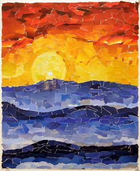 Cool and Warm Colors by Clarissa Gregory #LandscapeCollage Kunst Collages, Classe D'art, Collage Landscape, Arte Doodle, Collage Art Projects, Paper Collage Art, Magazine Collage, Elementary Art Projects, School Art Projects