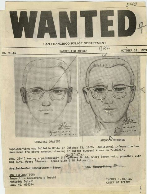 The wanted poster for the Zodiac Killer from October 18, 1969. The Zodiac Killer, Crazy Stories, Paranormal Stories, Detective Aesthetic, Zodiac Killer, Desain Buklet, Because He Lives, Wanted Poster, Ted Bundy