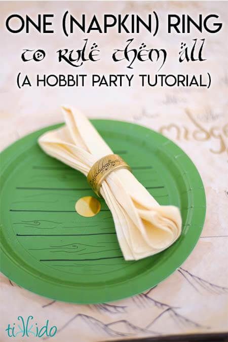 How to Make One (Napkin) Ring to Rule Them All Hobbit Party Ideas, Hobbit Birthday Party, Lord Of The Rings Birthday, Lotr Birthday, Hobbit Birthday, Library Tables, Hobbit Day, Lord Of The Rings Party, Hobbit Food