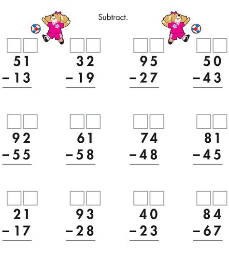 Double Digit Subtraction With Regrouping, Math Activities For Preschoolers, Subtraction With Regrouping, Math Subtraction, 1st Grade Math Worksheets, Worksheet For Kids, Subtraction Worksheets, Math Tutor, Second Grade Math