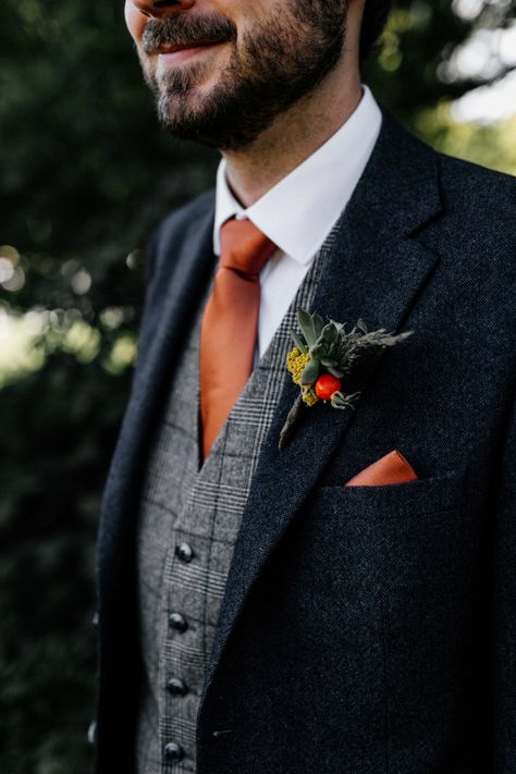 Groom In Check Waistcoat With Orange Tie And Buttonhole | By Epic Love Story | Groom Outfit | Buttonhole for Groom | Navy Wedding Suit | Three Piece Suit For Groom | Preston Court Wedding | Magical Wedding | Stars Wedding Theme | Kent Wedding Venue | Boho Wedding Men Navy Wedding Suit, Groom Suits For Wedding Fall, Non Traditional Groom Suit, November Groom Suit, Mens Suit Ideas For Wedding, Navy Three Piece Suit Groom, October Wedding Suits, Dark And Moody Groom Attire, Men’s Wedding Style