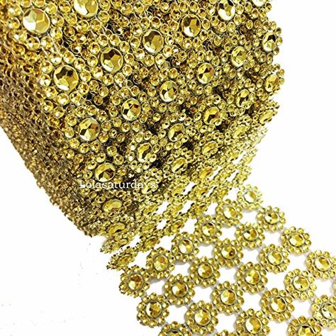 LolaSaturdays 4"x 30FT Diamond Rhinestone Ribbon Wrap Roll- Cake and party decoration (flower, gold) Wedding Centerpieces Purple, Celebration Party Ideas, Party Celebration Ideas, Sparkle Decorations, Rhinestone Ribbon, Diamond Ribbon, Ribbon Decorations, Gold For Sale, Royal Blue And Gold