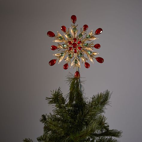 GE 9.5-in Snowflake Gold/Green/Red Clear Christmas Tree Topper Lowes.com Gold Christmas Tree Toppers, Clear Christmas Tree, Gold Tree Topper, Gold Christmas Tree Topper, Xmas Tree Toppers, Christmas Eve Party, Jeweled Christmas Trees, Christmas Tree Tops, Jeweled Christmas