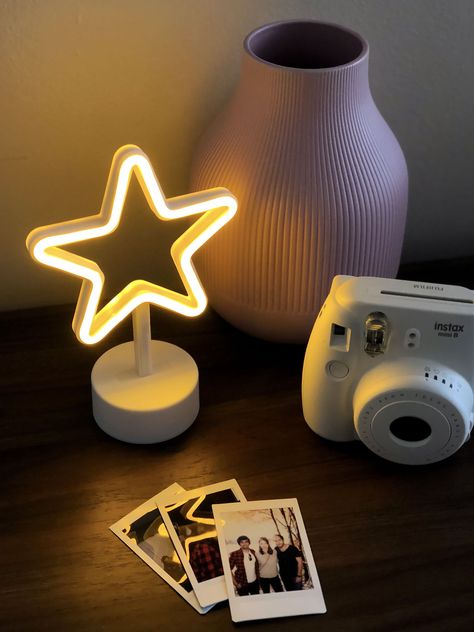 Mini Star Desk Lamp, LED tubing glows yellow when turned on, use as a night light or to set the mood as room decor. Cactus Decorations, Indie Rooms, Bedroom Neon Sign, Light Box Quotes, Dorm Room Wall Decor, Mini Led Lights, Dorm Room Walls, Creative Wall Art, Basement Makeover