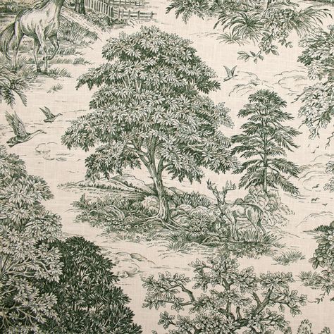 S6401 Classic Green | Greenhouse Fabrics Print Textiles, Greenhouse Fabrics, Blue Toile, Toile Fabric, Scale Pattern, Luxury Lodge, Horse Ranch, Tapestry Fabric, Beautiful Tree