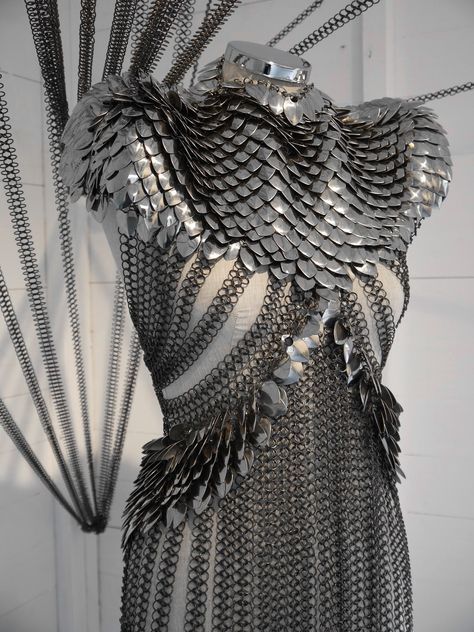 Armored dress - Imgur Armored Dress, Samurai Girl, Armor Dress, Metal Dress, Yennefer Of Vengerberg, Female Armor, Scale Mail, Fringe Fashion, Chain Maille