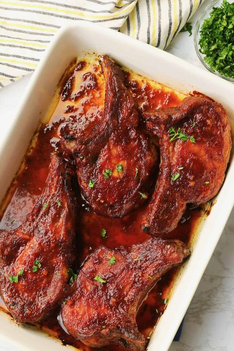 Oven BBQ Pork Chops - Immaculate Bites Pork Chop Recipes Bbq Oven, Bbq Baked Pork Chops Oven, Bbq Pork Chops In The Oven, Roast Pork Chops Oven, Oven Baked Bbq Pork Tenderloin, Baked Bbq Pork Chops Oven Bone In, Bbq Oven Pork Chops, Oven Bbq Pork Chops, Barbecue Pork Chops Oven