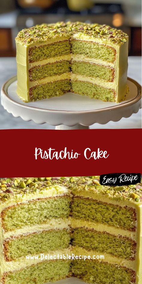 Pistachio Cake With Box Cake And Pudding, Pistachio Cake From Scratch, Pistachio Layer Cake, Pistachio Cake Recipe From Scratch, Pistachio Cake Filling, Pistachio Cakes, Chocolate Pistachio Cake, Pistachio Cake Recipe, Cake Texture