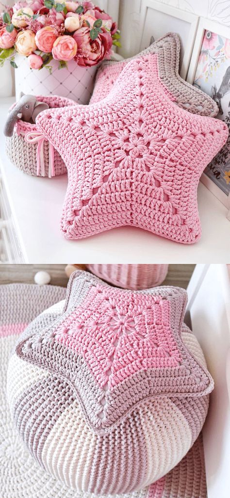 Star-Shaped Pillow Ideas Crocheted Pillows, Crochet Cushion Pattern, Shaped Pillows, Cushion Cover Pattern, Crochet Cushion Cover, Crochet Pillow Pattern, Confection Au Crochet, Pillows And Blankets, Crochet Braid Styles