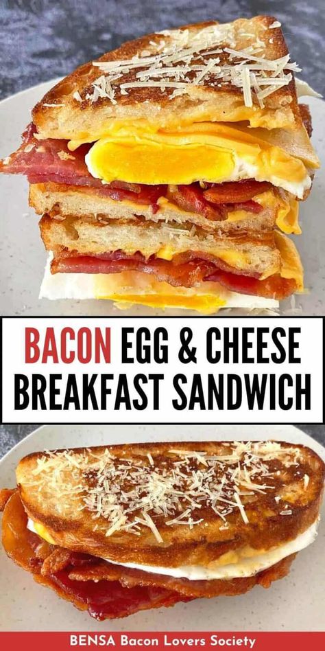 Bacon Egg and Cheese Sandwich Bacon Cheese Sandwich, Sandwiches With Bacon, Granola Yogurt Parfait, Bacon Egg And Cheese Sandwich, Oatmeal Breakfast Recipes, Egg Cheese Sandwich, Pudding Oats, Brunch For A Crowd, Recipes With Bacon