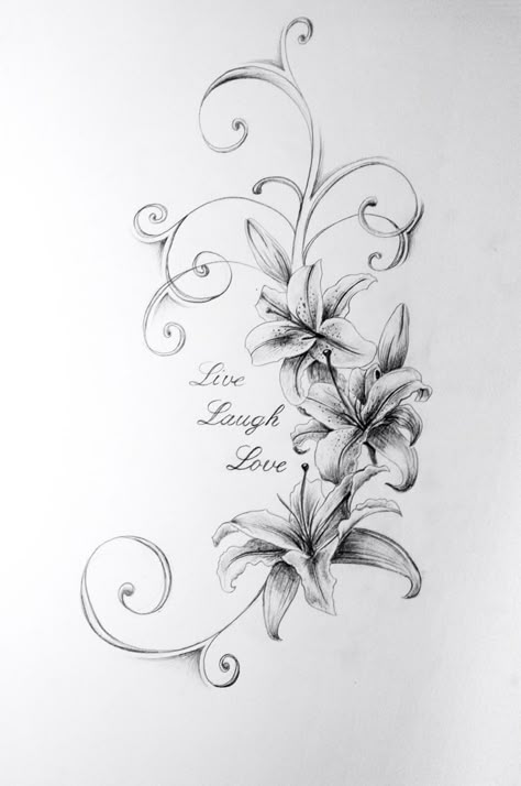 Lily Flower Tattoo Drawing - Infoupdate.org Lilly Flower Tattoo, Lillies Tattoo, Lily Tattoo Design, Lilies Drawing, Lily Flower Tattoos, Flower Tattoo Drawings, Flower Tattoo Sleeve, Inspiration Tattoos, Lily Tattoo