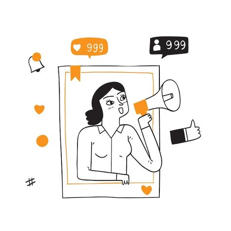 Using Social Media Illustration, Man With Megaphone, Blogger Illustration, Megaphone Illustration, Influencer Illustration, Social Media Humanized, Social Media Illustration, Illustration Social Media, Social Media Concept