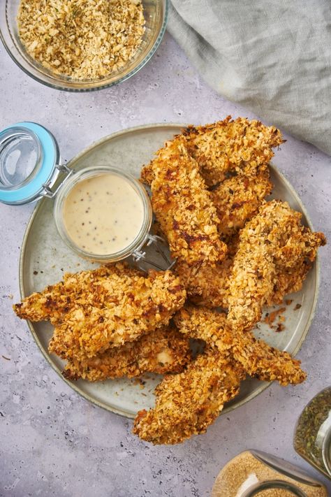 Panko Chicken Tenders (Baked and Crispy) Panko Crumbed Chicken, Chicken With Panko Bread Crumbs, Healthy Panko Crusted Chicken, Chicken Recipes Panko Bread Crumbs, Panko Chicken Tenders, Chicken Tenders With Panko Bread Crumbs, Breaded Chicken Recipes, Oven Baked Chicken Tenders, Homemade Chicken Tenders