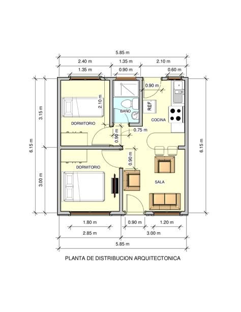 One Floor House Plans, Kit Net, One Bedroom House Plans, One Bedroom House, Two Bedroom House, House Design Plans, 2 Bedroom House Plans, Apartment Living Room Design, Small House Design Plans