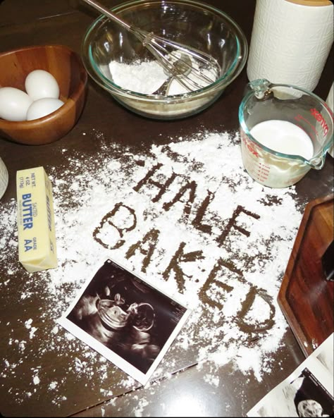 half baked pregnancy bump inspo Birth Reveal Ideas, Christmas Half Baked Pictures, Bubble Bath Maternity Pictures, Plus Size Half Baked Pregnancy Photo, Half Baked Christmas Pregnancy Photo, Half Baked Baby Photo Shoot, Bun In Oven Pregnancy Announcement, Half Baked Photo Ideas, Baby Reveal Ideas To Parents Grandparents Pregnancy Announcements