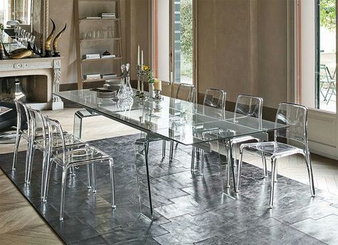 Glass Dining Room Table, Italian Living, Glass Structure, Arched Floor Lamp, Living Modern, Extending Table, Glass Dining Table, Glass Top Table, Extendable Dining Table