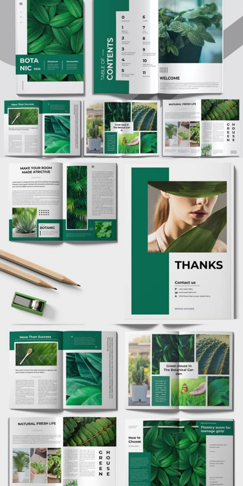 Botanic Magazine Design Layout Design De Configuration, Magazine Design Layout, Ebook Template Design, Contents Layout, 잡지 레이아웃, Brochure Design Layout, Trifold Brochure Design, Desain Buklet, Ebook Design