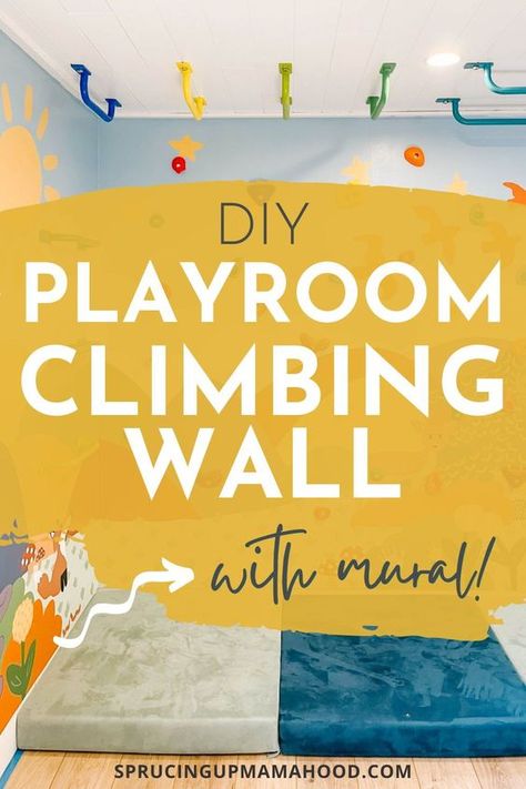 Discover how to transform your playroom with a DIY climbing wall and fun, colorful mural! This project is perfect for parents looking to create an engaging and active space for their toddlers. Follow our easy tutorial to build a safe and exciting climbing wall, complete with monkey bars and vibrant designs. Your kids will love their new indoor adventure zone! Basement Jungle Gym, Active Kids Room, Toddler Climbing Wall, Kids Climbing Wall, Fun Mural, Kids Indoor Gym, Indoor Monkey Bars, Kids Rock Climbing, Diy Climbing Wall