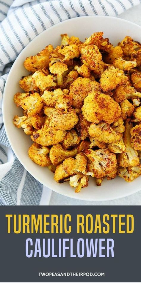 Healthy Roasted Cauliflower, Easy Roasted Cauliflower, Easy Vegetable Side Dish, Roasted Cauliflower Recipe, Turmeric Cauliflower, Easy Vegetable Side Dishes, Roasted Cauliflower Recipes, Turmeric Recipes, Cauliflower Recipe