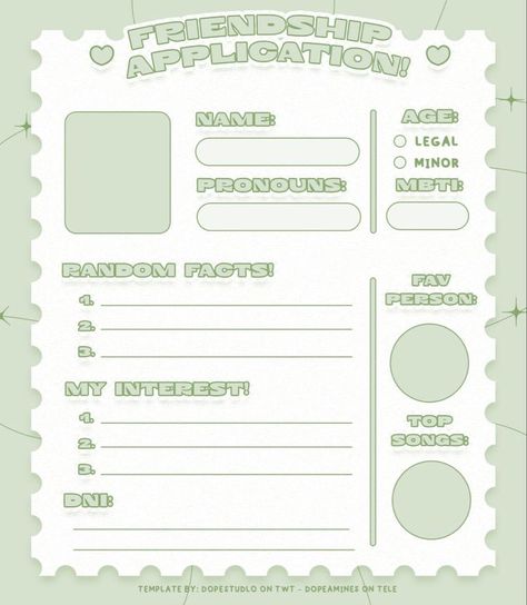 Fill Out Sheet, Oc Fill Out Sheet, Template Tiket, Friendship Application, Friend Application, Slam Book, Twitter Template, Me Template, Oc Template