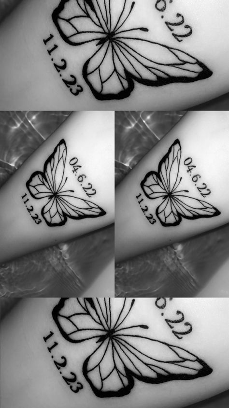 Memorial Tattoos Mom, Memorial Tattoo Quotes, Date Tattoos, Tattoo Butterfly, Memorial Tattoo, Memorial Tattoos, Mom Tattoos, Word Tattoos, Butterfly Tattoo