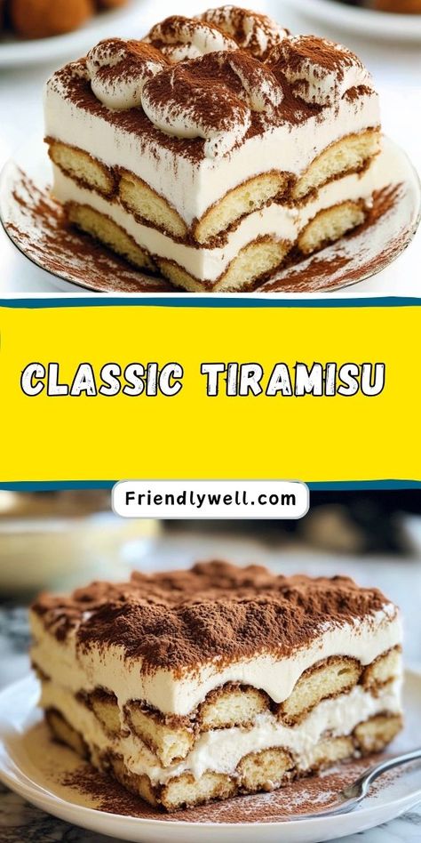 Attention coffee lovers! ☕✨ This Easy Classic Tiramisu Recipe combines the bold flavor of espresso with creamy mascarpone and fluffy ladyfingers. A no-bake dessert that’s perfect for impressing guests or treating yourself🍰✨ #TiramisuLove #CoffeeDesserts #NoBakeRecipes Tiramisu Recipes Easy, Tiramisu With Ladyfingers, Tiramisu Frosting Recipe, Small Tiramisu Recipe, Tarimisu Recipe Easy, Best Tiramisu Recipe Italian, Easy Italian Dessert Recipes, Ladyfingers Recipe Desserts, Tarimisu Recipe