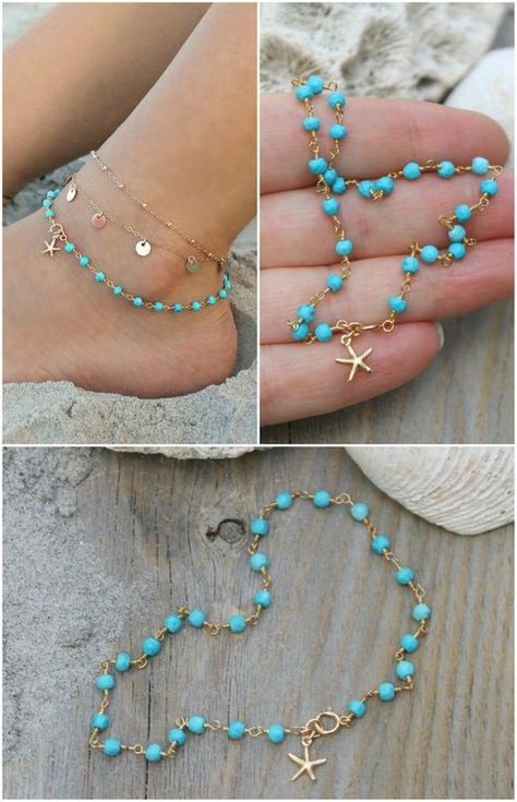 Delicate Anklets, Easy Rings, Anklets Diy, Embossed Jewelry, Turquoise Anklet, Tools Jewelry, Ankle Jewelry, Beaded Anklets, Homemade Jewelry