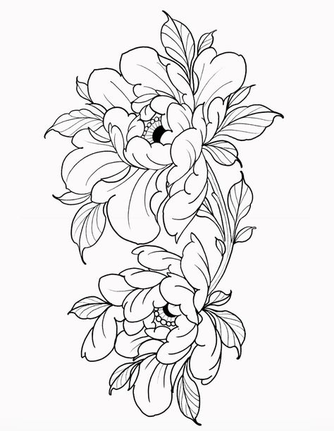 Peony Drawing, Japanese Flower Tattoo, Tatuaje A Color, Peonies Tattoo, Tattoo Stencil Outline, Floral Tattoo Design, Tattoo Portfolio, Japanese Tattoo Art, Tattoo Flash Art