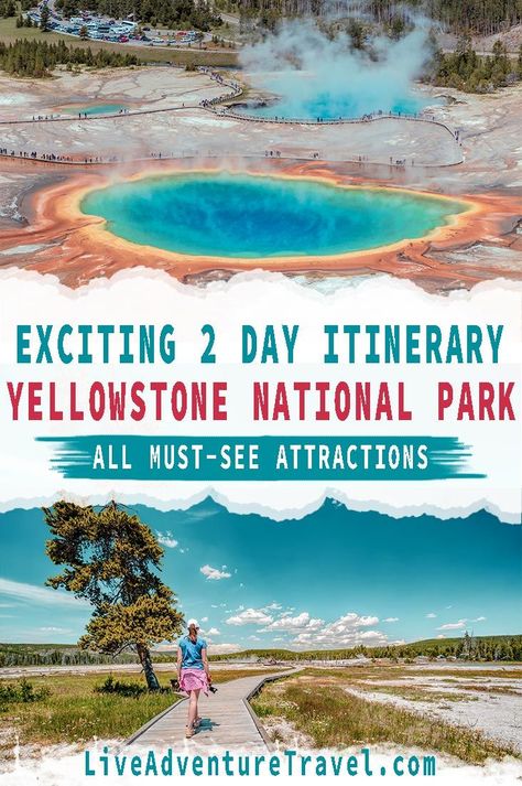 Are you planning a Yellowstone Vacation? Are you wondering how to spend 2 days in Yellowstone National Park? Are you looking up Yellowstone Itinerary? Well, look no further because this is the post for those planning trips to Yellowstone. The 2 day itinerary will cover things to do in Yellowstone, where to stay in Yellowstone & the must see Yellowstone attractions. In the itinerary you will find iconic stops like Old Faithful, Grand Prismatic Spring & Yellowstone River. #Yellowstone #USA Yellowstone National Park Photography, Yellowstone Itinerary, Things To Do In Yellowstone, Yellowstone National Park Vacation, Grand Prismatic Spring, Planning Trips, Yellowstone Vacation, Grand Prismatic, Yellowstone Trip