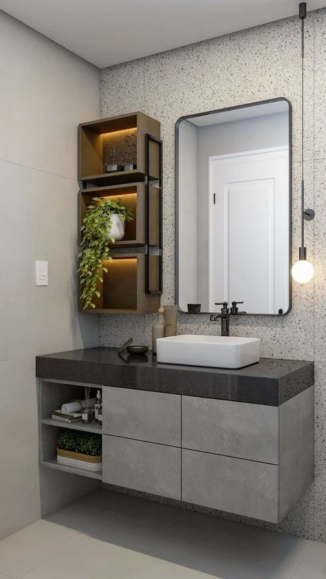 Simple Bathroom Ideas Small Budget, Ensuite Bathroom Ideas Master Bedrooms, Blue Small Bathrooms, Bathroom Budget Diy, Budget Small Bathroom, Backlit Bathroom Mirror, Bathroom Cabinets Designs, Bathroom Vanity Decor, Industrial Style Bathroom