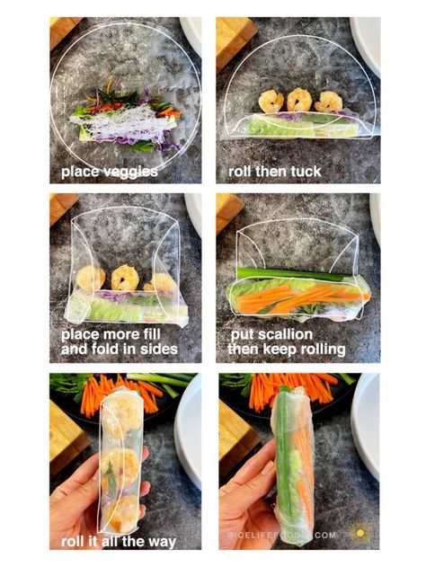 How to roll a fresh spring roll with rice paper wrapper. Macro Friendly Spring Rolls, Spring Rolls Meal Prep, Spring Rolls Ideas, Spring Rolls Filling Ideas, Fresh Spring Rolls With Peanut Sauce, Fresh Rolls With Peanut Sauce, Spring Rolls Sauce, Spring Roll Filling Ideas, Peanut Sauce For Spring Rolls