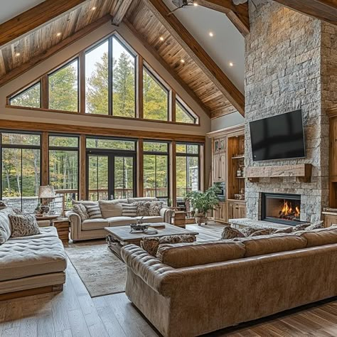 Cozy Great Room, Family Room Interior Design, Log Home Ideas, Family Room Remodel, Fall House, Log Houses, Ranch Style House, Ranch Style House Plans, Home Wish List