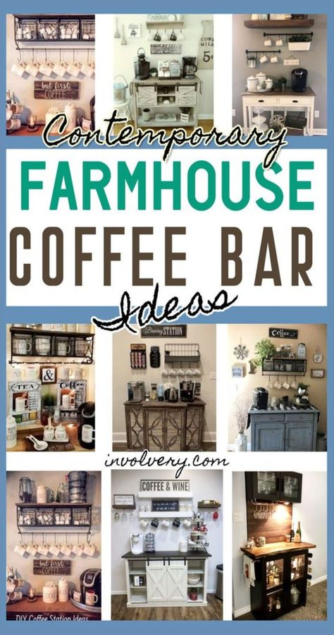 Farmhouse Coffee Station Ideas - Farm Style Coffee Bar Ideas & Pictures For Your Home Book Shelf Coffee Bar Ideas, Kitchen Ideas With Coffee Bar, Farmhouse Kitchen Coffee Station, Coffee Bar Shelf Ideas Farmhouse, Make Your Own Coffee Bar, Coffee Bar Ideas Station Small Farmhouse, Country Coffee Bar Ideas, Coffee Station Ideas Farmhouse Style, Modern Farmhouse Coffee Station