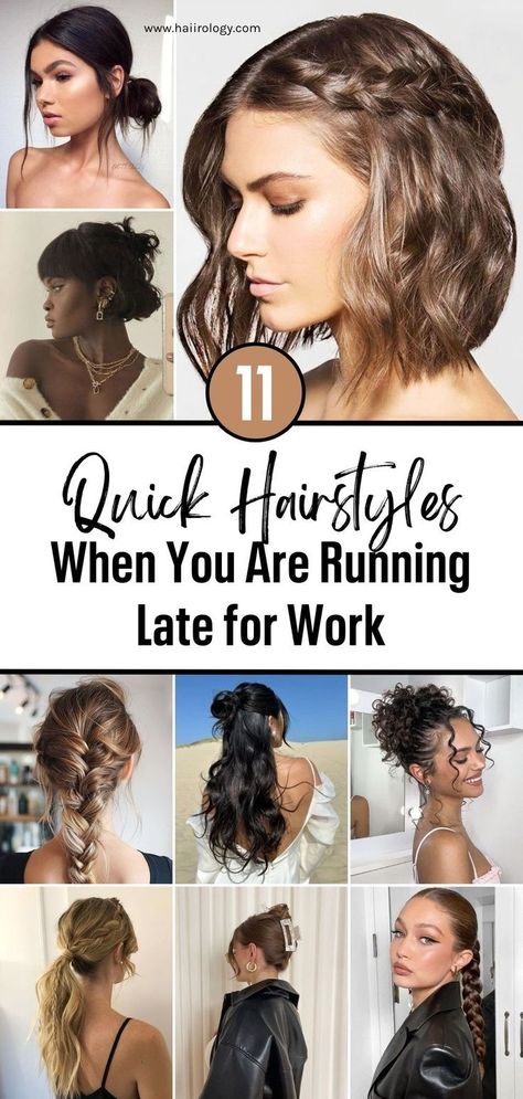 Running late for work? These 11 quick hairstyle ideas are perfect for saving time while still looking polished. Whether you have long, short, or braided hair, this post covers easy styles like a classic ponytail with a twist, messy buns, and half-up, half-down knots. You’ll also find quick braided hairstyles for a chic work look. Ready to slay your workday even when time’s ticking? Head to the blog now for more hair styling inspiration! Hair For Running, Y2k Hairstyles For Long Hair, Back Ponytail Hairstyles, Curly Hairstyles Y2k, Haircut V Shape, Work Updo, Decent Hairstyle, Haircut V, Sleek Buns