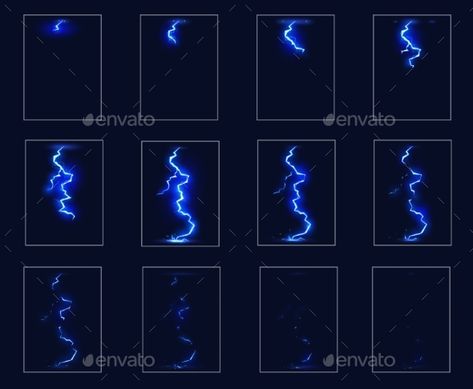 Cartoon Lightning Sprite Animation Effect Game Ui Pixel Art Lightning, Lightning Sprite, Thunder Animation, Pixel Lightning, Tvpaint Animation, Animation Sheet, Animation Sprite, Lightning Animation, How To Do Animation