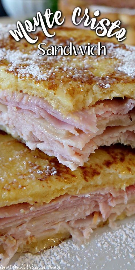 Two pieces of monte cristo sandwich stacked atop one another with bite taken out of top piece. French Toast Sandwich, Sandwhich Recipes, Monte Cristo Sandwich, Best Sandwich Recipes, Ham Sandwiches, Texas Toast, Ham And Cheese Sandwich, Hot Sandwich, Grilled Cheese Recipes