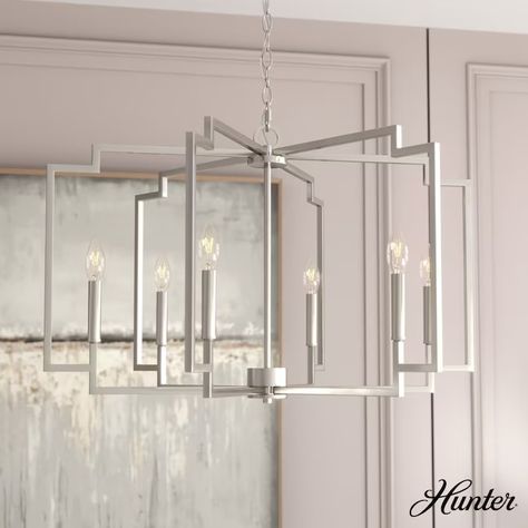 Hunter Zoanne 6-Light Brushed Nickel Modern/Contemporary LED Dry rated Chandelier in the Chandeliers department at Lowes.com Chandelier For Office, Brushed Nickel Light Fixtures, Nickel Light Fixtures, Interior Light Fixtures, Brushed Nickel Lighting, Brushed Nickel Chandelier, 6 Light Chandelier, Unique Chandeliers, Grey Room