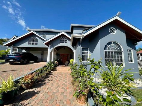 Jamaican House, Jamaican Homes, Jamaica House, Dining Area Kitchen, Entry Porch, Porch Veranda, Porch Entry, Two Story Homes, House Paint Exterior