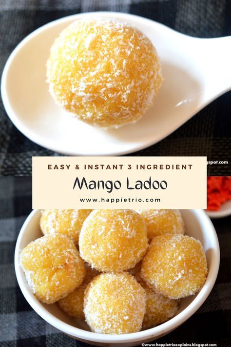 Mango Coconut Ladoo, Dessert Recipes With Mango, Mango Treats Dessert Recipes, Mango Ladoo Recipe, Mango Chunks Recipes, Mango Condensed Milk Dessert, Mango Pulp Dessert, Mango Pineapple Dessert, Mango Healthy Dessert