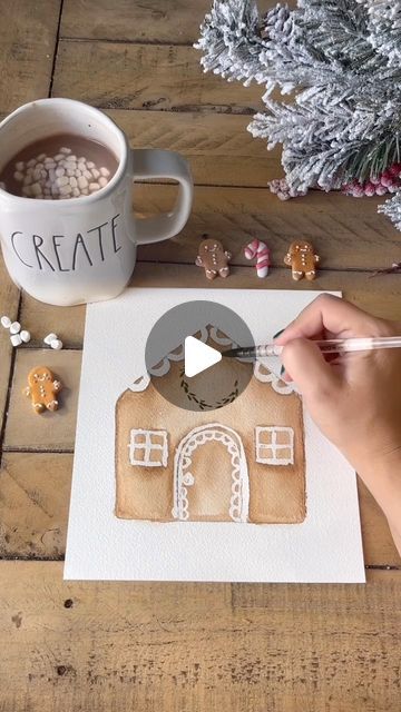 Bree Copley on Instagram: "The ending is my favorite part !✨  H A P P Y • H O L I D A Y S !   @judys_gingerbread  I totally had you in mind when making this gingerbread house 😉  #watercolor #watercolorart #watercolorillustration #artreels #artreel #artoninstagram #artvideo #artvideos #stopmotionart #stopmotionvideo #gingerbreadart  #gingerbread #gingerbreadhouse #gingerbreaddecorating #happyholidays" Gingerbread House Watercolor Painting, Gingerbread House Drawing Easy, Draw Gingerbread House, Gingerbread House Watercolor, Watercolor Gingerbread House, Gingerbread House Painting, Gingerbread Watercolor, Watercolor Gingerbread, Simple House Drawing