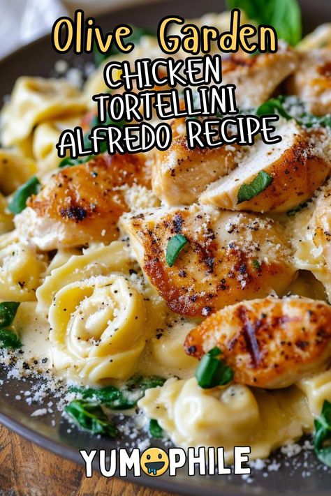 Chicken Tortellini Alfredo Olive Garden Recipe Chicken Tortellini Olive Garden, Copycat Olive Garden Tortellini Alfredo, Easy Chicken Tortellini Alfredo, Chicken Piccata Tortellini, Tortellini Pasta Alfredo, Olive Garden Tortellini Recipes, Olive Garden Meals, Tortellini Alfredo With Chicken, Cheese Tortellini With Alfredo Sauce