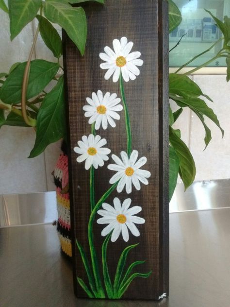 Flower Painting On Wood, Pallet Painting Ideas, Barn Wood Art, Porch Leaners, Plank Art, Garden Fence Art, Fall Decor Diy Crafts, Easy Flower Painting, Barn Wood Crafts